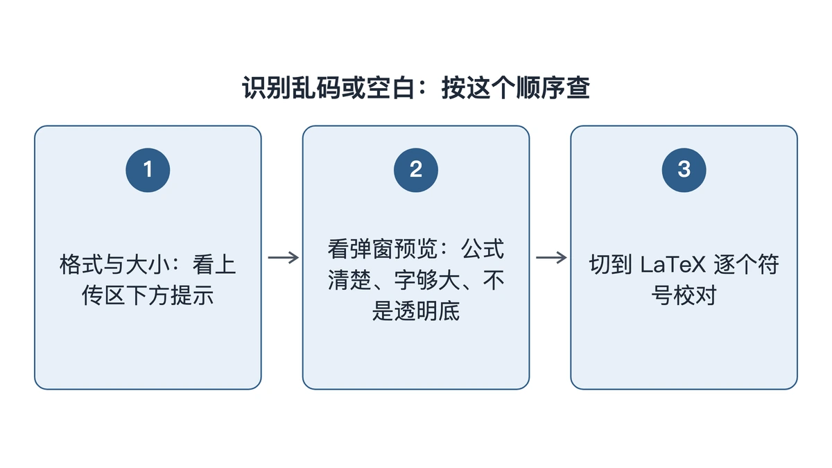 识别乱码或空白时的三步排查顺序