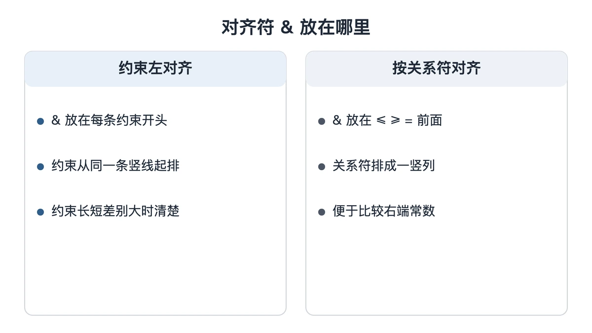 约束左对齐与按关系符对齐两种写法对照