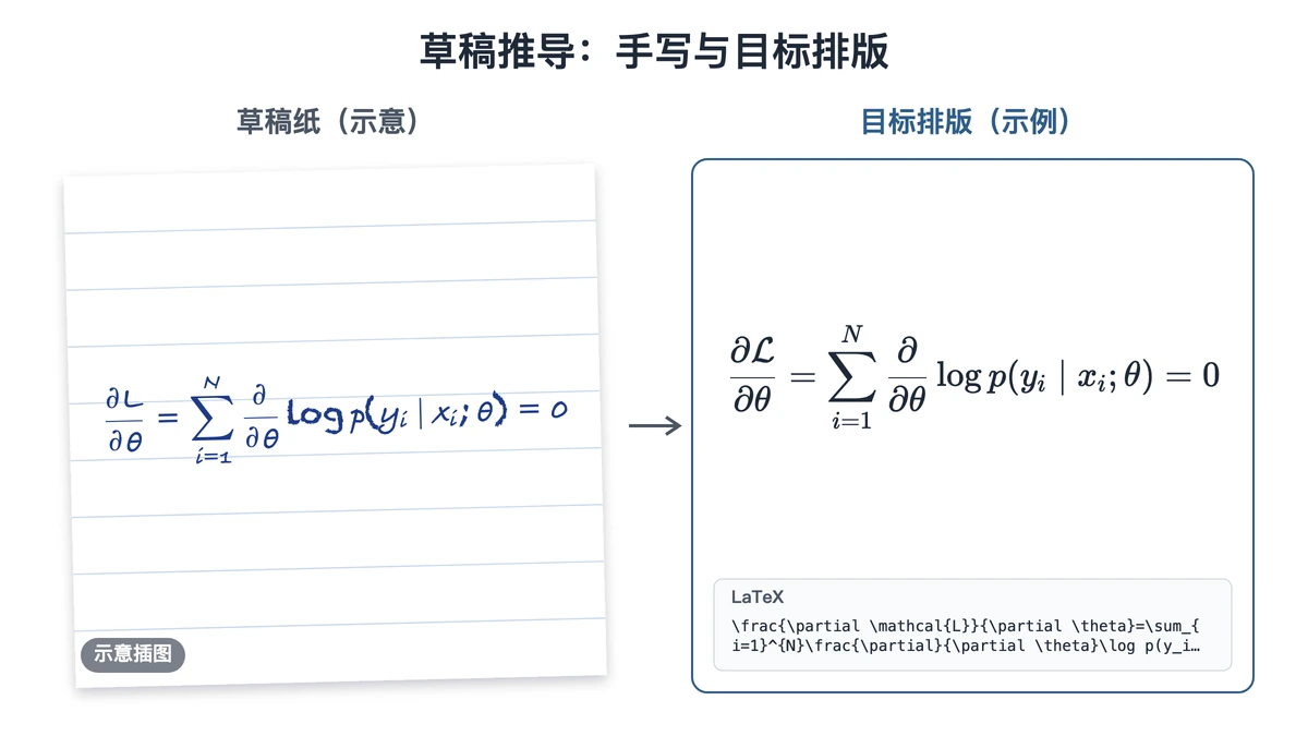 草稿纸手写示意与一阶条件公式的目标排版