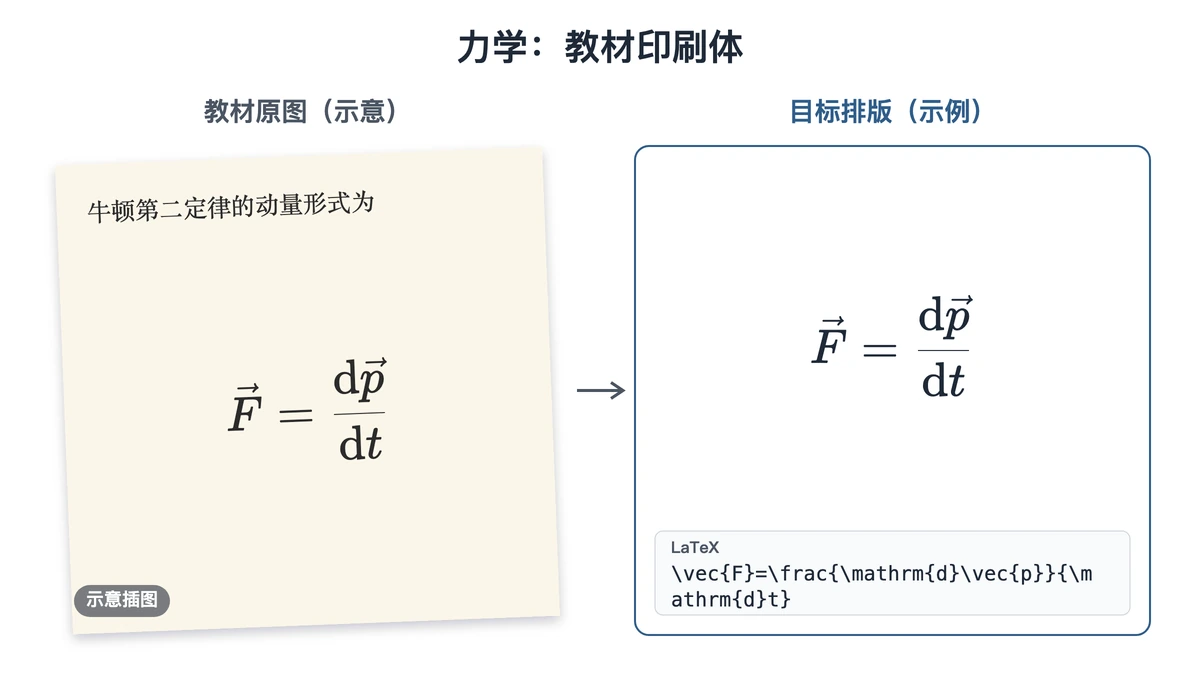 力学教材印刷体示意与动量形式牛顿第二定律