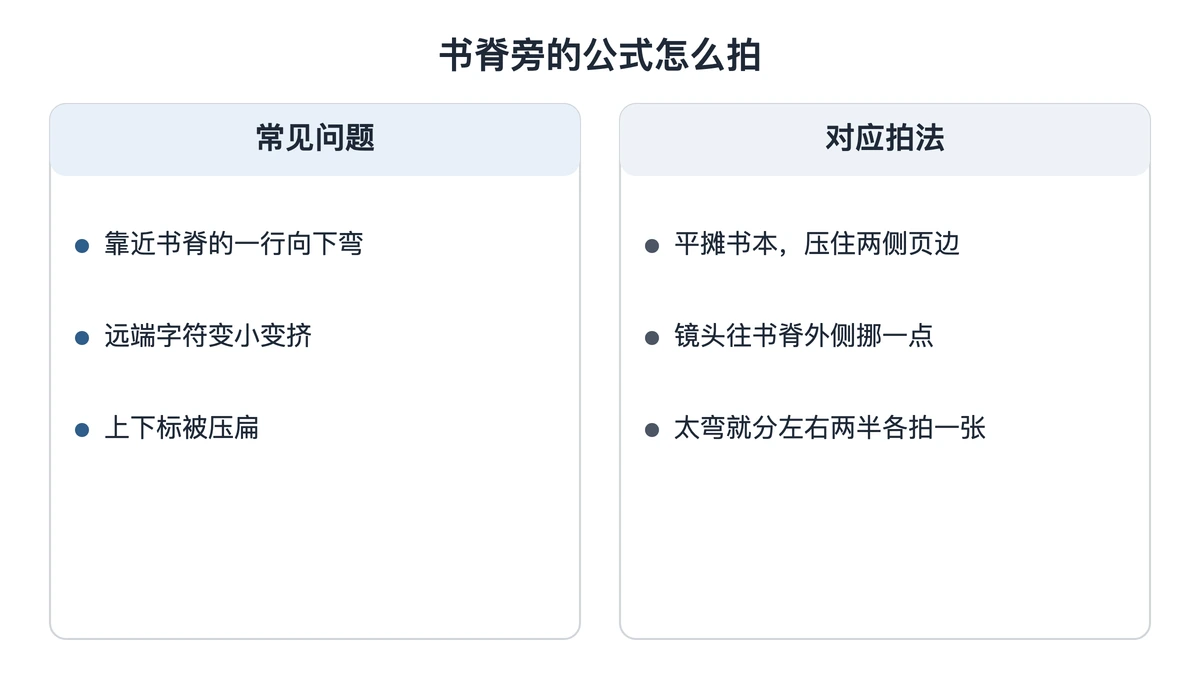 书脊附近弯曲页面的问题与拍法对照
