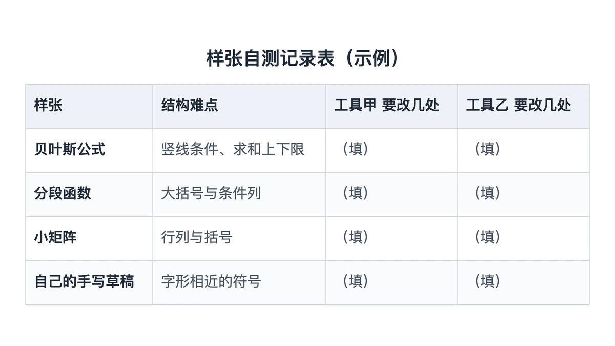 用同一组样张比较识别工具的记录表