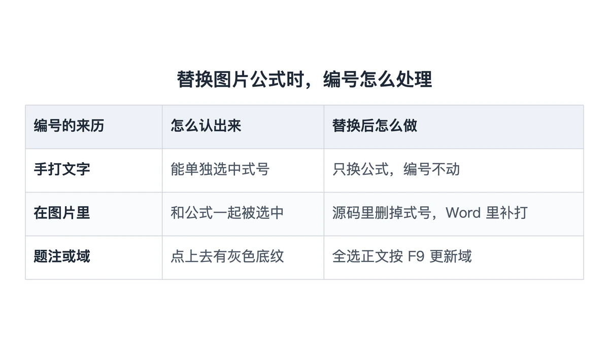 论文公式编号的三种来历与替换后的处理