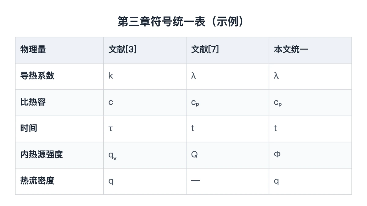 两篇文献与本文的传热符号统一对照表